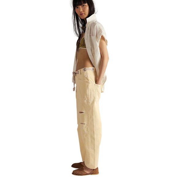 Free People We The Free Moxie Low Slung Barrel Jeans Lemon Icing Wash 29 New - Picture 2 of 16